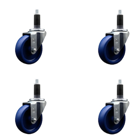 Service Caster 4'' Solid Poly Wheel Swivel 1-1/8'' Expanding Stem Caster Set, 4PK SCC-EX20S414-SPUS-118-4